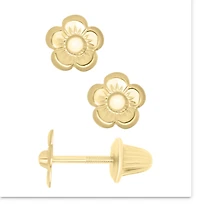 14K Yellow Gold Flower Stud Earrings