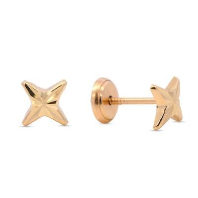 Four Point Star Diamond Cut Stud Earrings