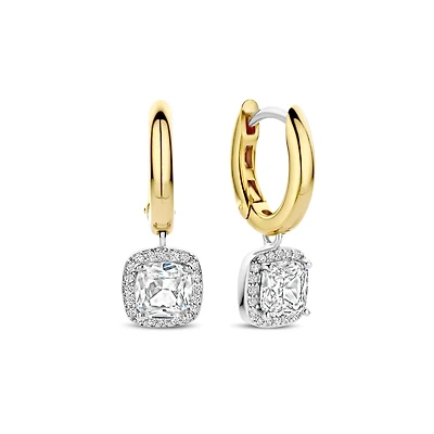 Cushion Halo Two Tone Earrings