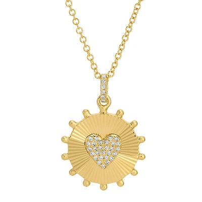 Flutted Heart and Diamonds Necklace
