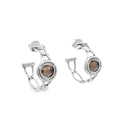 Colors of Life Silver Hoop Earrings w/Smokey Quartz