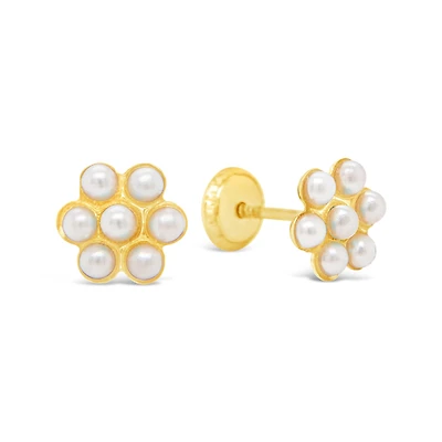 Flower with Pearls Stud Earrings