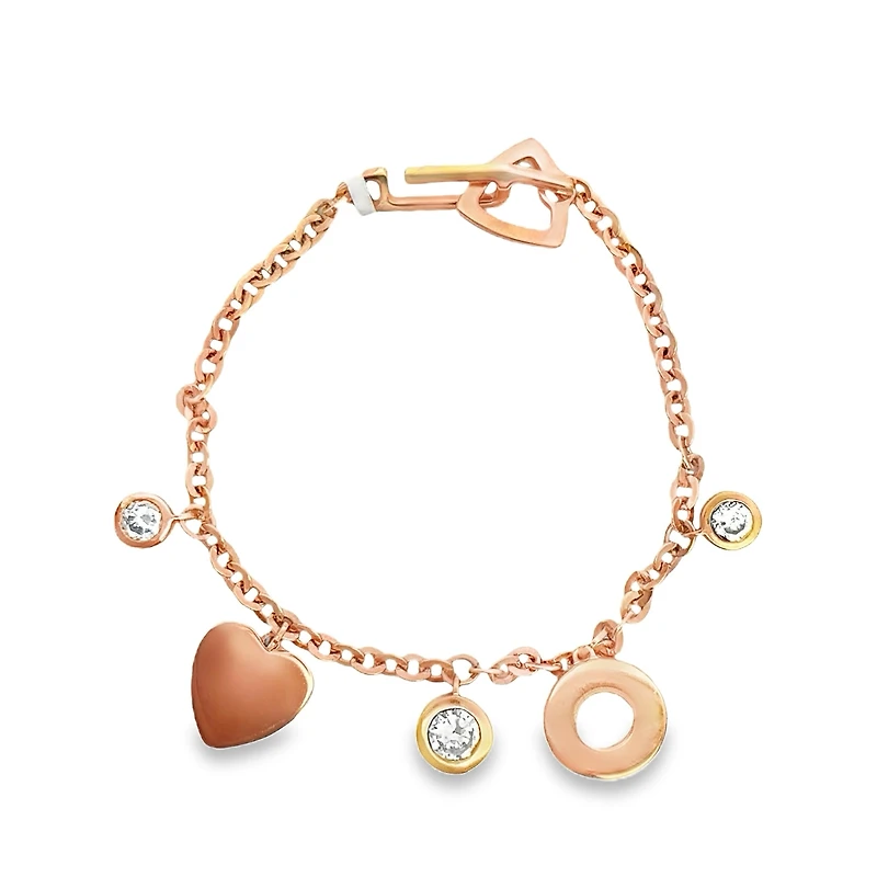 Small Hearts and Circle Pendant Bracelet with Three Zirconias
