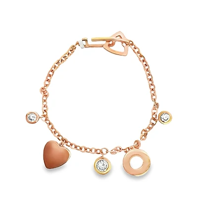 Small Hearts and Circle Pendant Bracelet with Three Zirconias