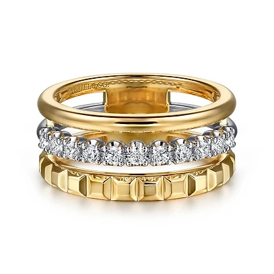 Three Layer Gold and Diamonds Ring