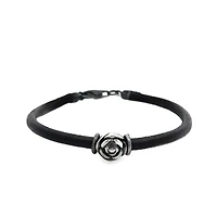 Silver Rose Black Leather Bracelet