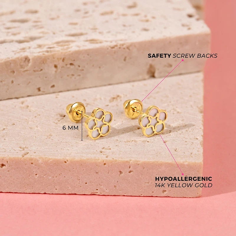 Kids Mother Pearl Flower Stud Earrings
