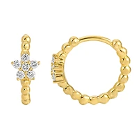 Flower Diamond 11MM Huggie Earrings 14KY