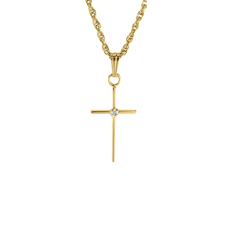 17MM Solid Gold Cross Diamond Kids Necklace