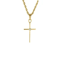 17MM Solid Gold Cross Diamond Kids Necklace