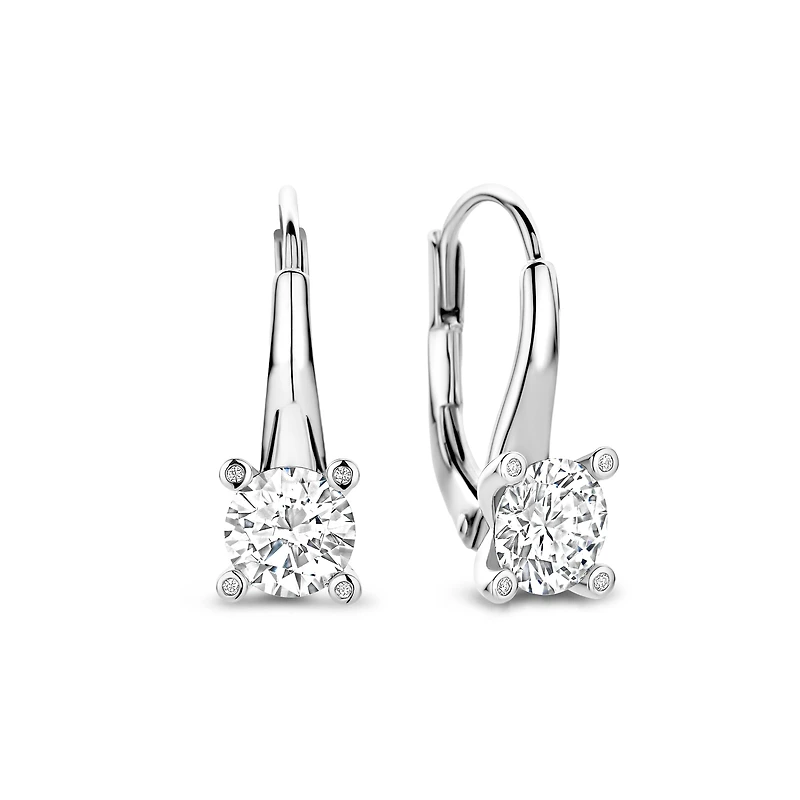 Solitaire Elegance Silver Leverback Earrings