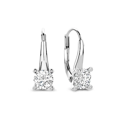 Solitaire Elegance Silver Leverback Earrings
