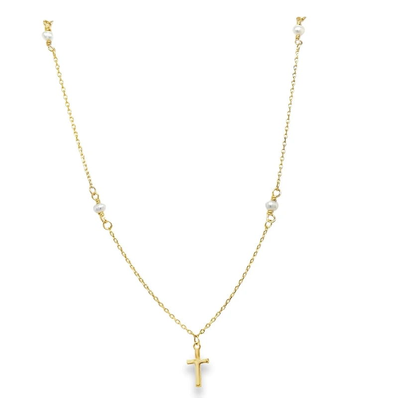 Cross on Pearl Chain Necklace