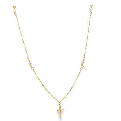 Cross on Pearl Chain Necklace