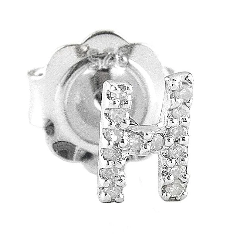 Diamond Initial Silver Stud Earrings