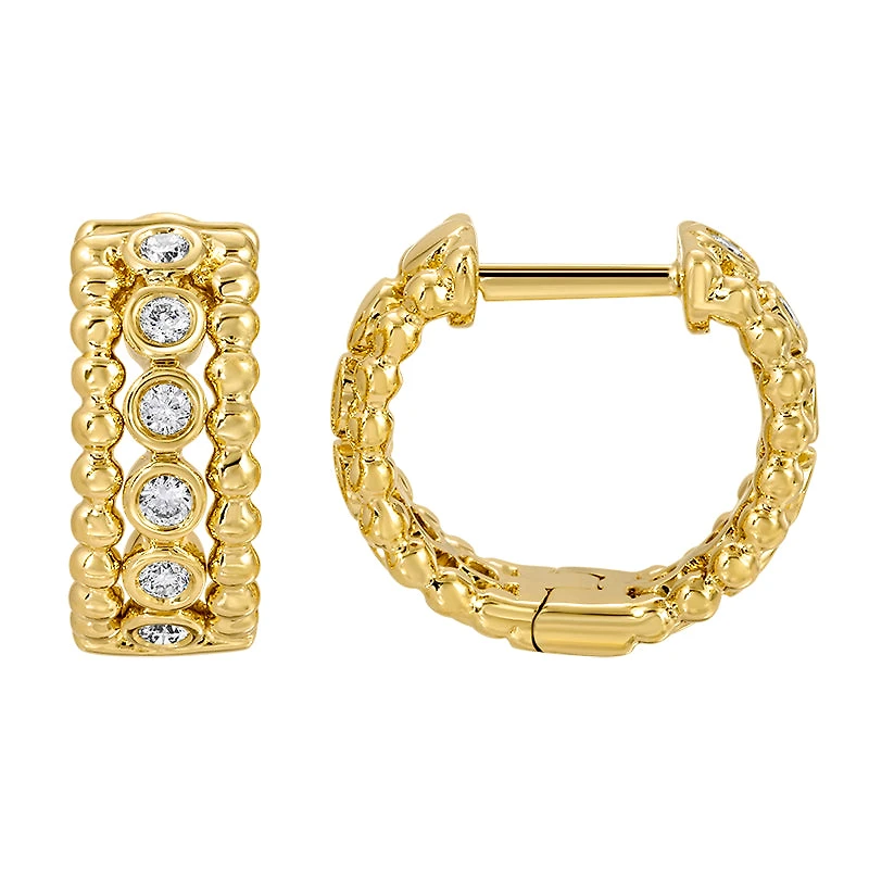 11MM Beaded and Diamonds Huggie Earrings