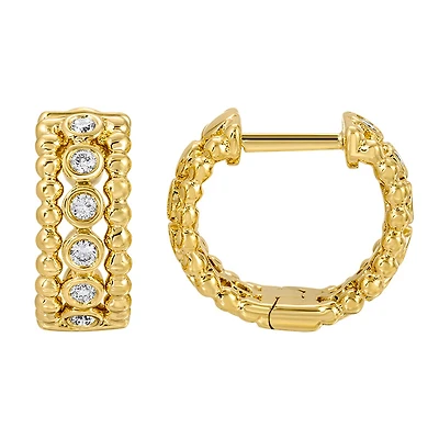 11MM Beaded and Diamonds Huggie Earrings