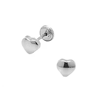 Puffy Heart White Gold Stud Earrings