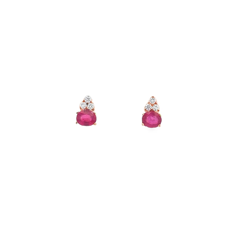 Rose Gold Stud Earrings with Oval Cut Rubies and Diamonds