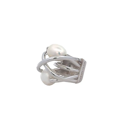 Flouring Beauty Silver 2 Pearls Ring (Size 8)