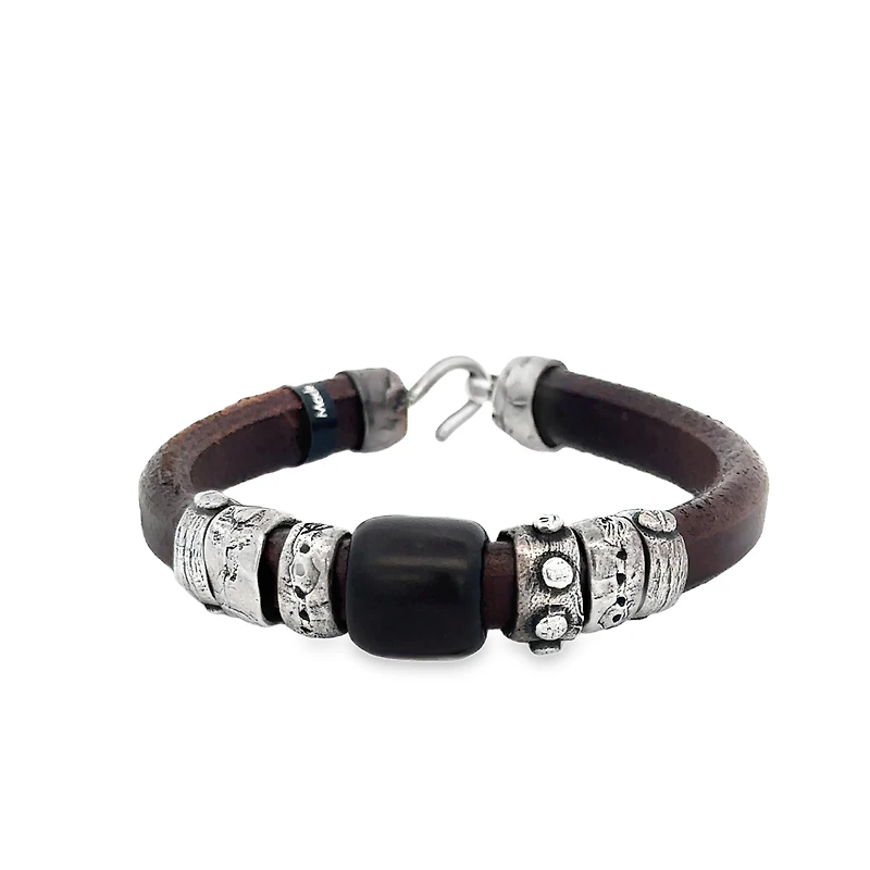 Leather Bracelet with Black Resin Bead