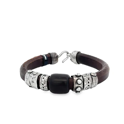 Leather Bracelet with Black Resin Bead