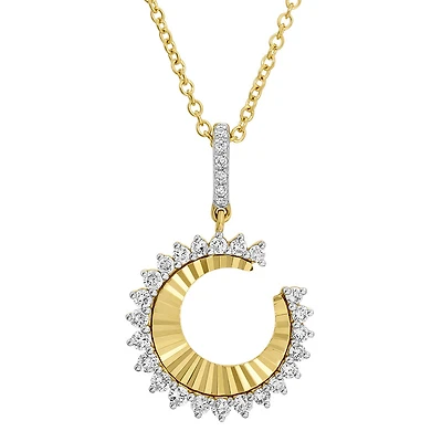 Flutted Crescent Moon Diamonds Necklace