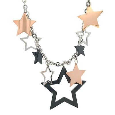 Three Tone Stars Pendant Necklace