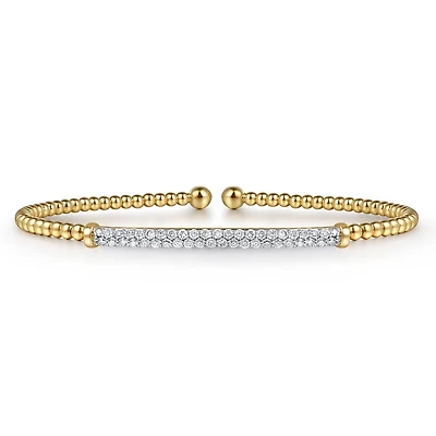 Diamond Bar Split Yellow Gold Bangle Bracelet