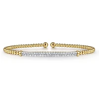 Diamond Bar Split Yellow Gold Bangle Bracelet