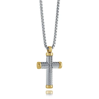 Two Tone Twisted Line Cross Steel Necklace