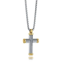 Two Tone Twisted Line Cross Steel Necklace