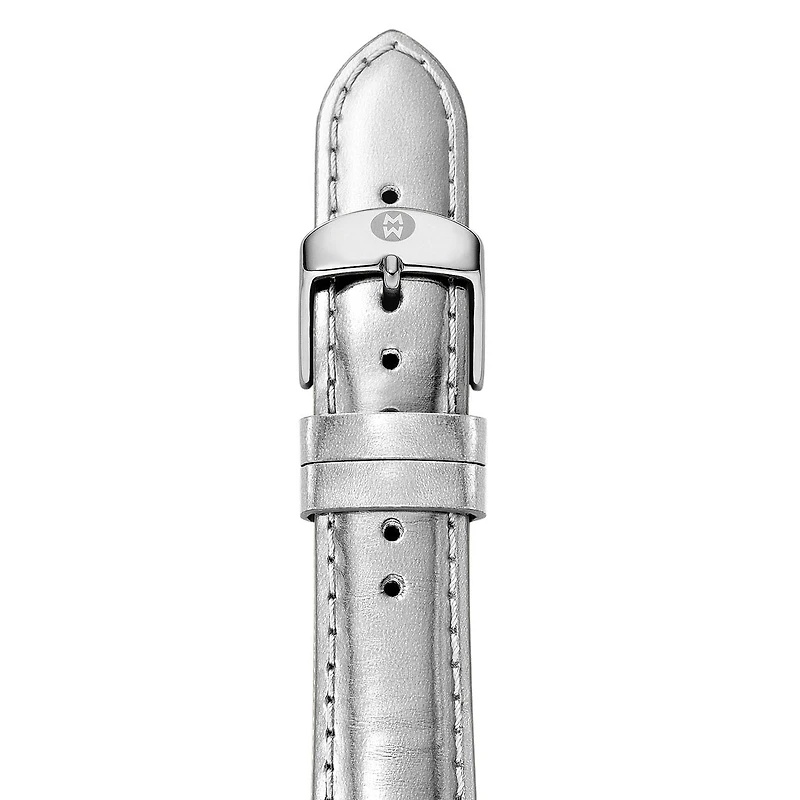 18MM Shiny Silver Leather Strap