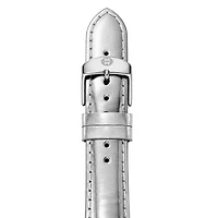 18MM Shiny Silver Leather Strap