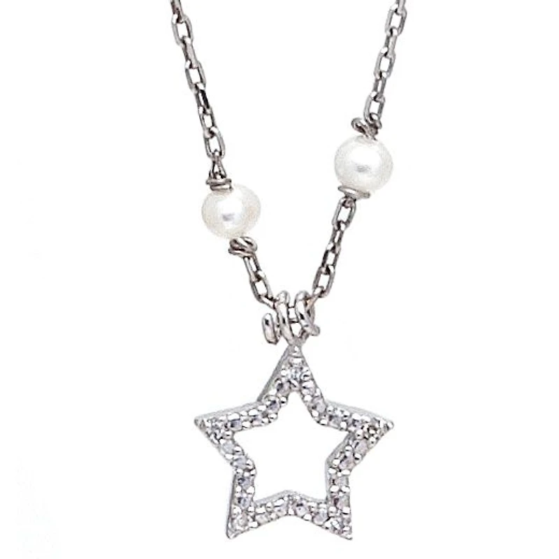 Diamond Star Pearl Chain Necklace