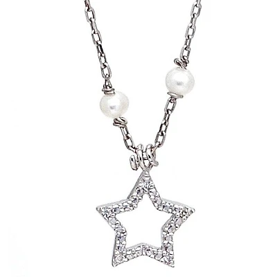 Diamond Star Pearl Chain Necklace
