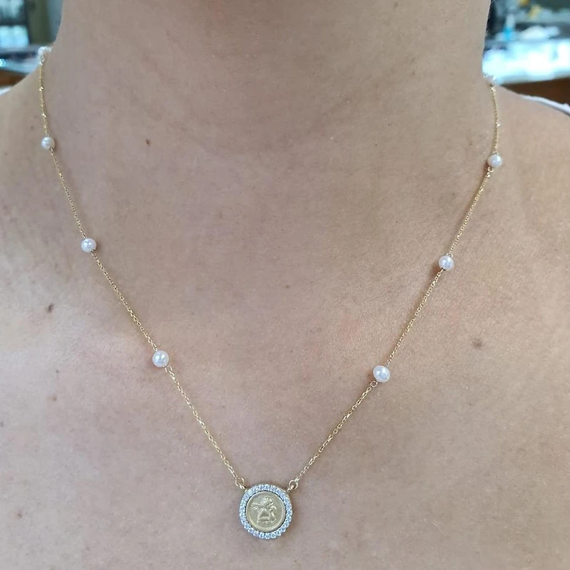Angelito Pearl and Zirconia Necklace