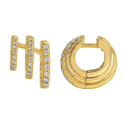 Triple Huggie Earrings with Diamonds