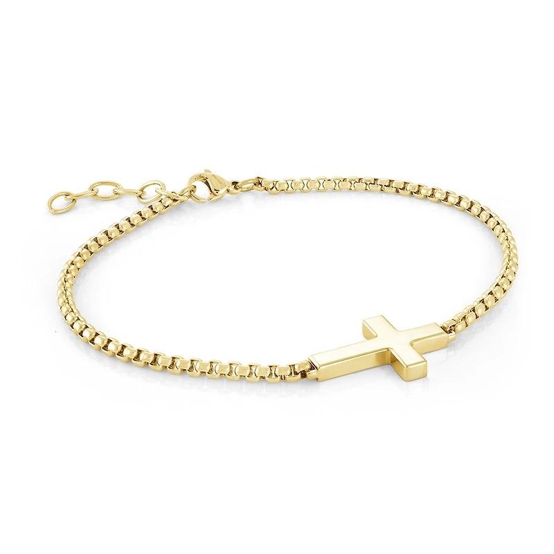 Cross Box Chain Golden Steel Bracelet
