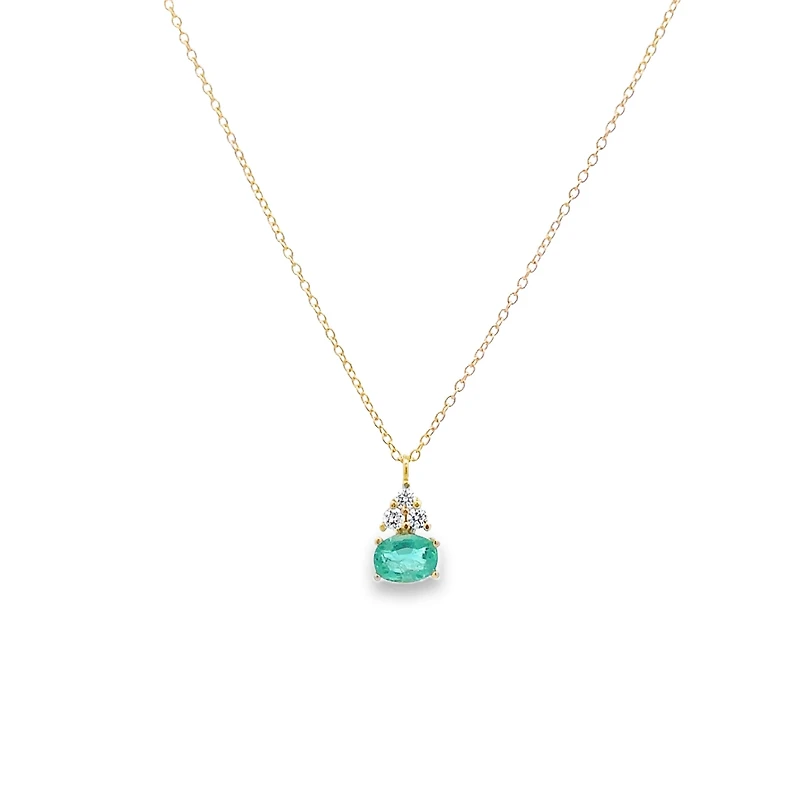 Yellow Gold Necklace with Emerald and Diamond Pendant