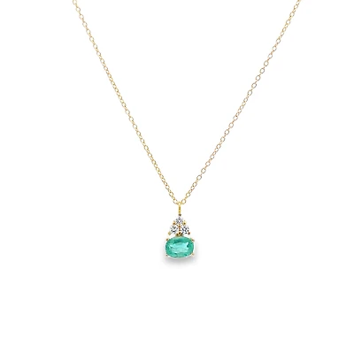 Yellow Gold Necklace with Emerald and Diamond Pendant