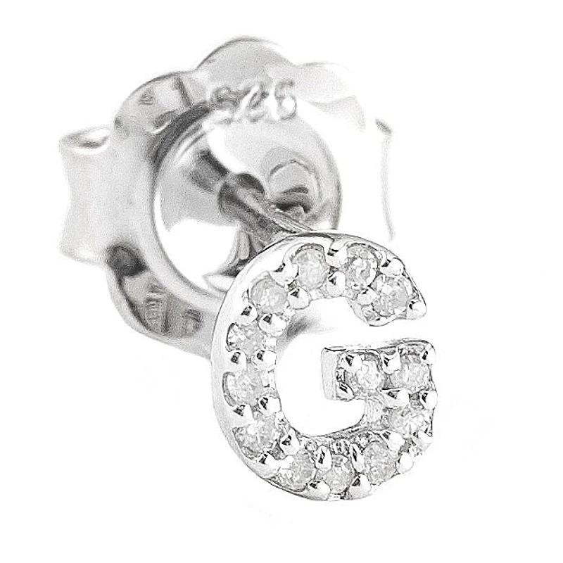 Diamond Initial Silver Stud Earrings