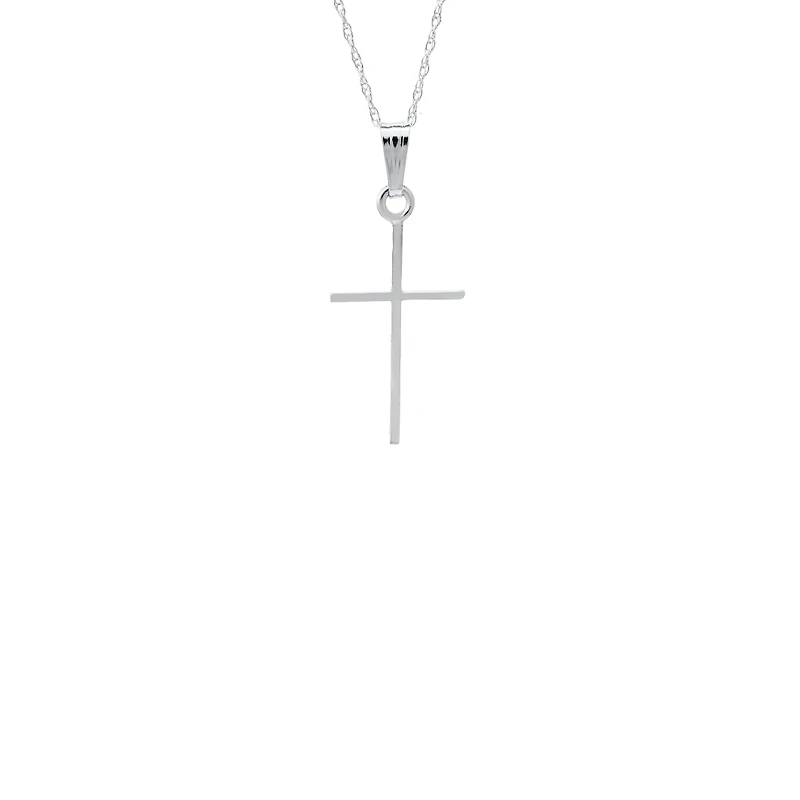17MM Thin Cross White Gold Kids Necklace