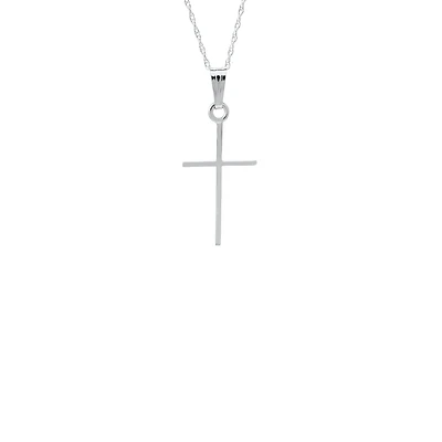 17MM Thin Cross White Gold Kids Necklace
