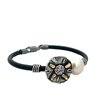 Flower Lavender Pearl Leather Bracelet