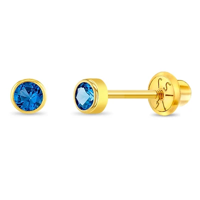 Kids Birthstone Blue Zirconia Stud Earrings - September
