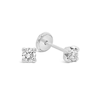 Round Zirconia 4MM Four Prong Set Stud Earrings 14KW