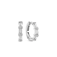 Emerald Cut Zirconia Silver Huggie Earrings