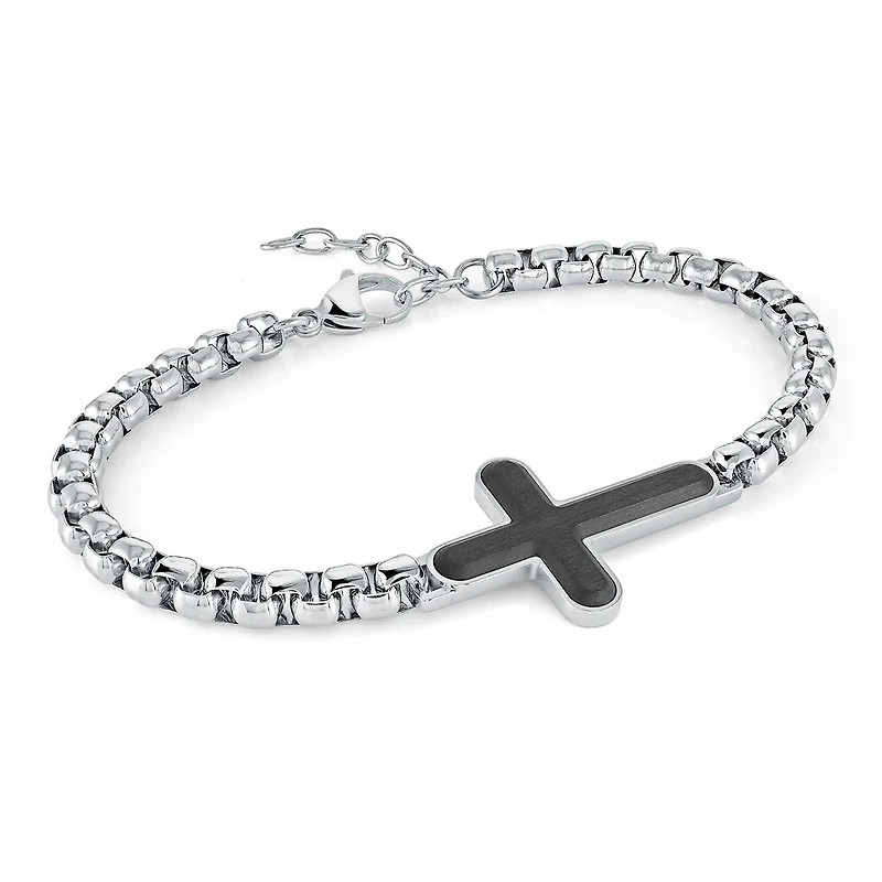 Carbon Fiber Cross Round Box Bracelet