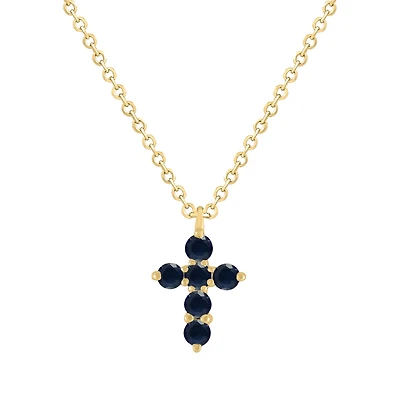 Blue Sapphire Mini Cross Necklace